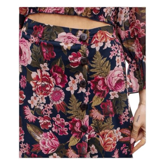 Mia Joy Joyfolie Rehanne Midnight Blue Floral Set Smocked Top Midi Skirt XS - Picture 6 of 12